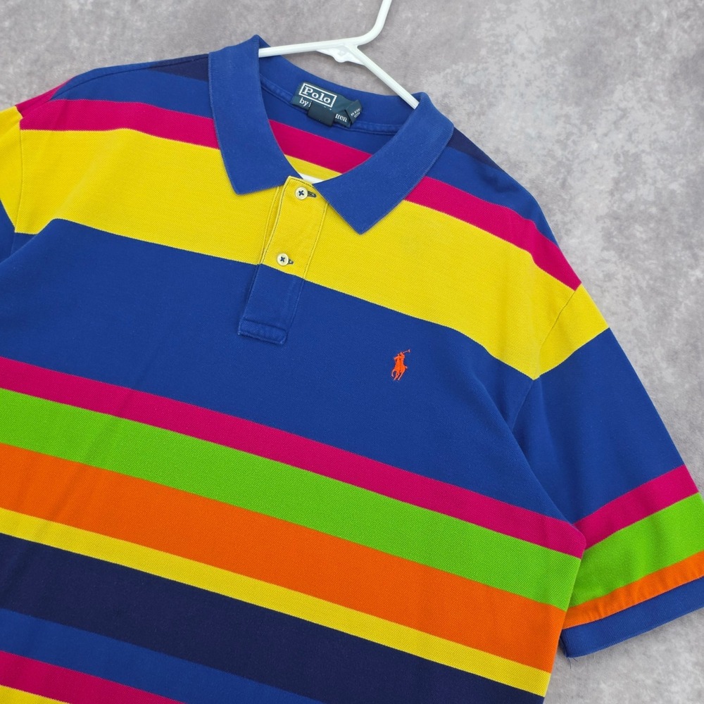 Polo Ralph Lauren Multi Color Polo Shirt Mens XXL Striped Short Sleeve Pique